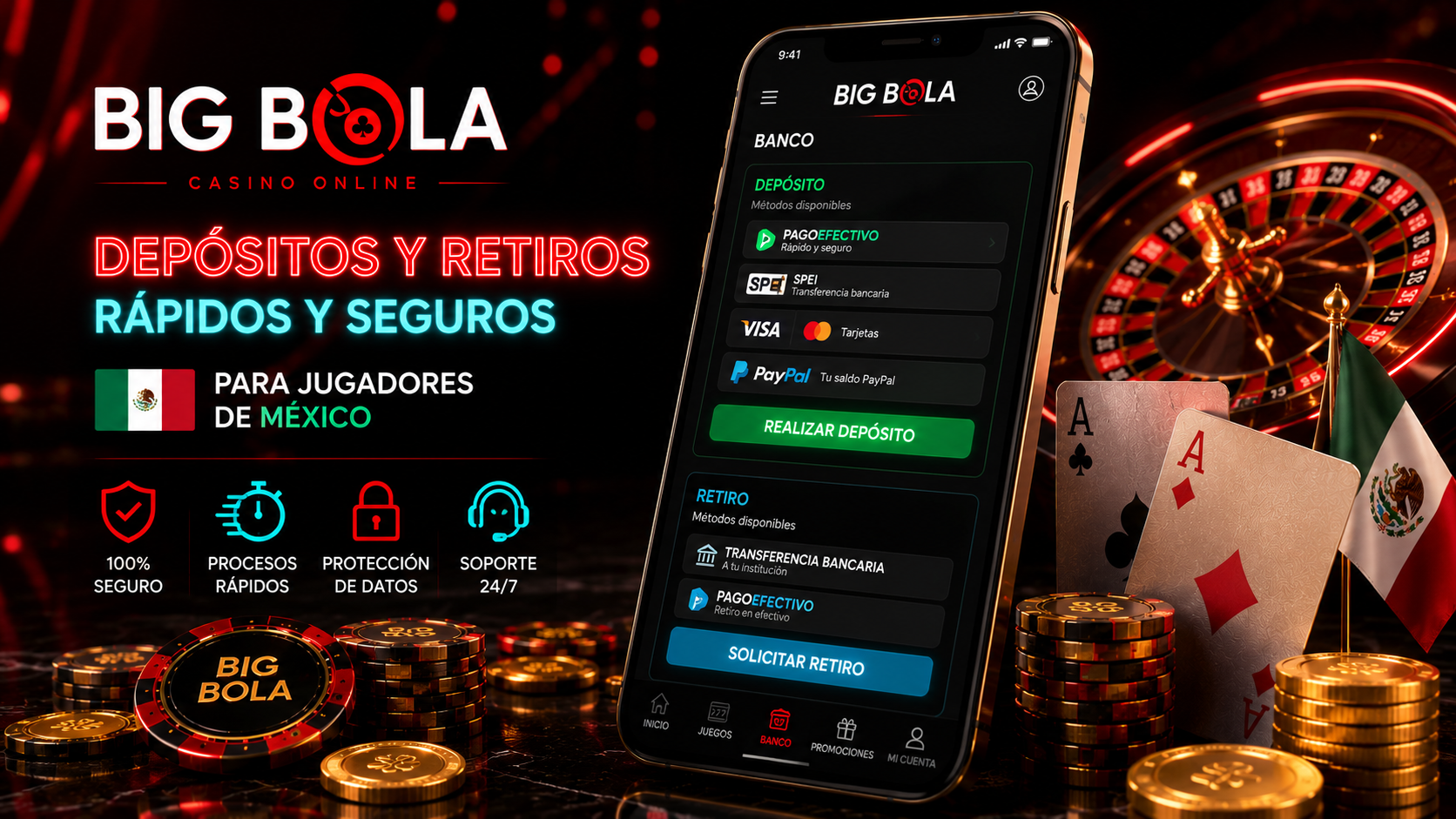 Sección de depósitos y retiros para jugadores de México