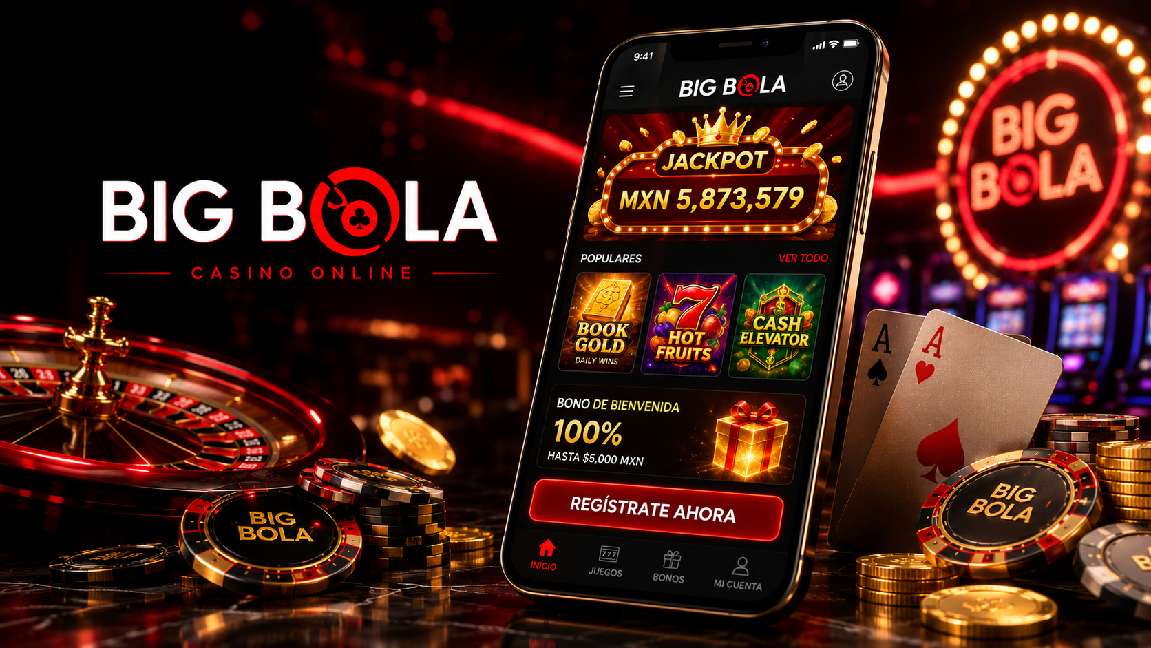 Versión móvil de Big Bola Casino en un teléfono