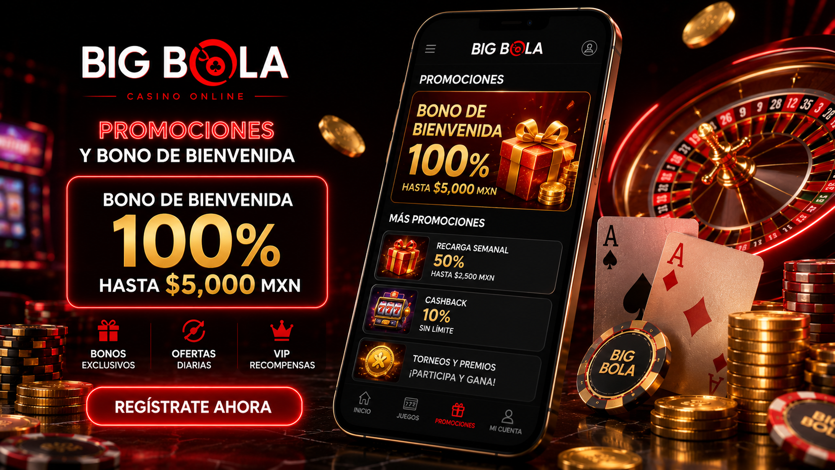 Sección de promociones y bono de bienvenida de Big Bola